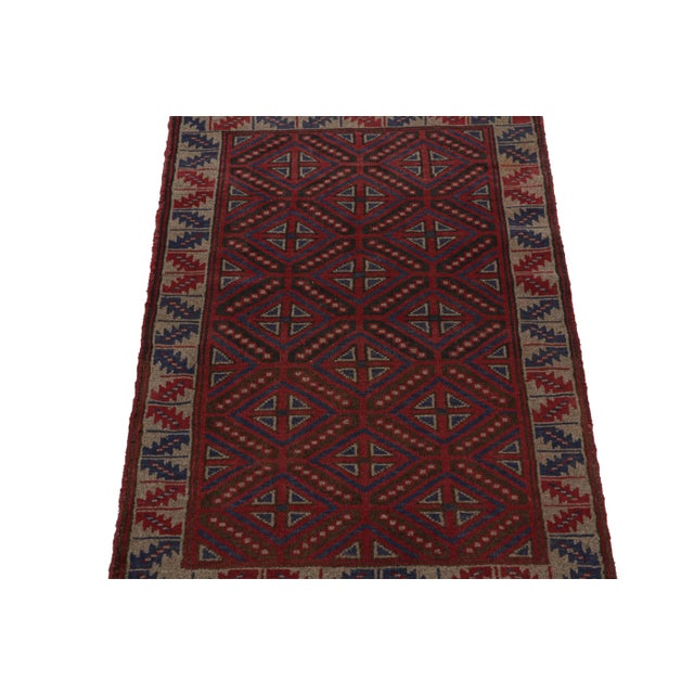Tribal Rug & Kilim’s Baluch Tribal Rug With Red, Beige and Navy Blue Geometric Patterns For Sale - Image 3 of 7