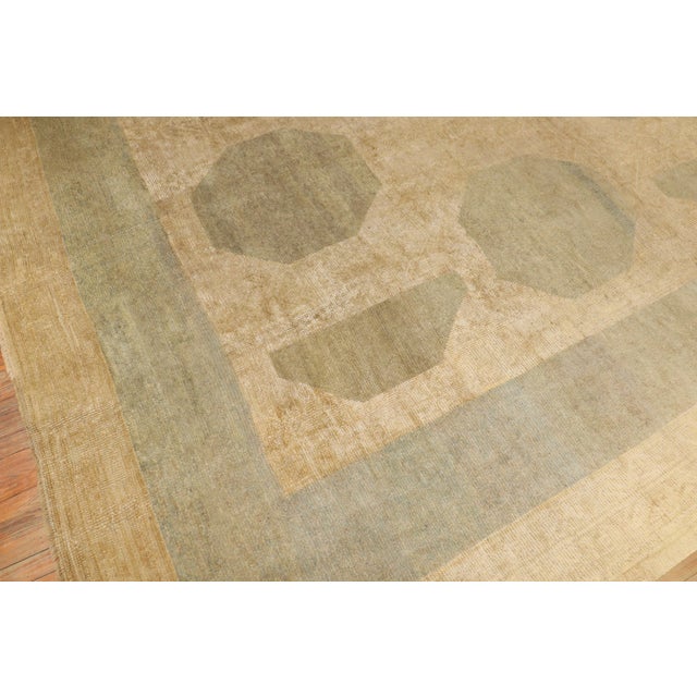 Mid-Century Modern Zabihi Collection Abstract Large Square Antique Turkish Oushak Rug For Sale - Image 3 of 12
