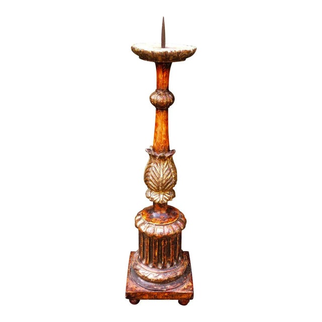 18th Century Antique 18th CenturyItalian Polychrome & Giltwood Alter Candlestick For Sale - Image 5 of 5