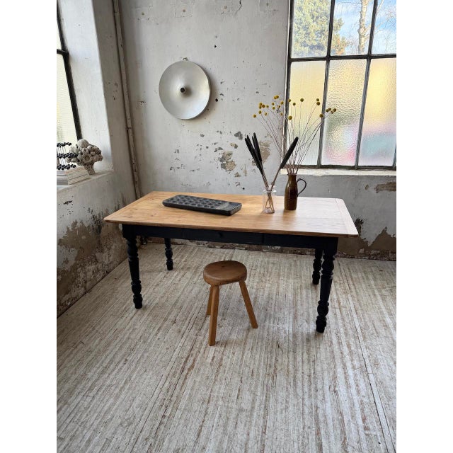 Oak Farmhouse Table with Black Turned Legs, 1950s For Sale - Image 9 of 18