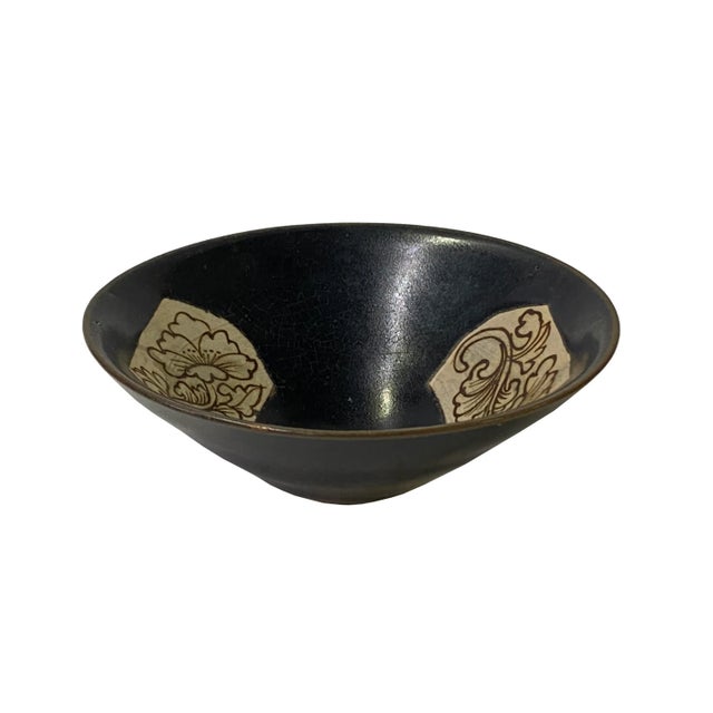 Ceramic Chinese Ware Brown Black Glaze Flower Pattern Ceramic Bowl Cup Display For Sale - Image 7 of 7
