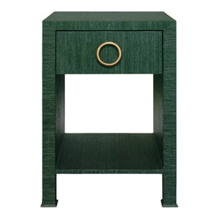 Matthew Izzo Home Malcolm Green Grasscloth One Drawer Side Table With Brass Drawer Pull For Sale
