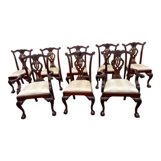 Set of 8 Vintage 1970s Chippendale Style Mahogany Carved Dining Chairs For Sale