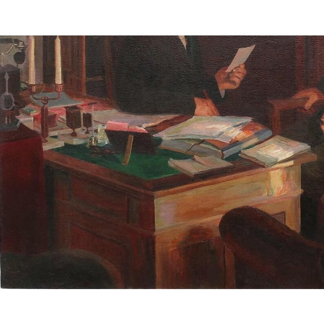 Lenin and Stalin Oil Painting, Original Soviet Art, 1946 134-172 For Sale - Image 4 of 6