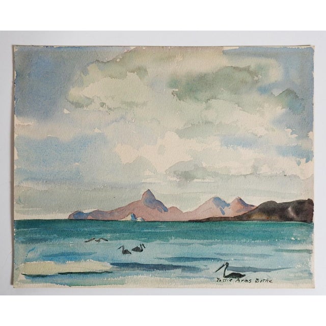 Impressionist Early 20th Century Jessie Arms Botke Coastal Landscape Watercolor Painting For Sale - Image 3 of 4