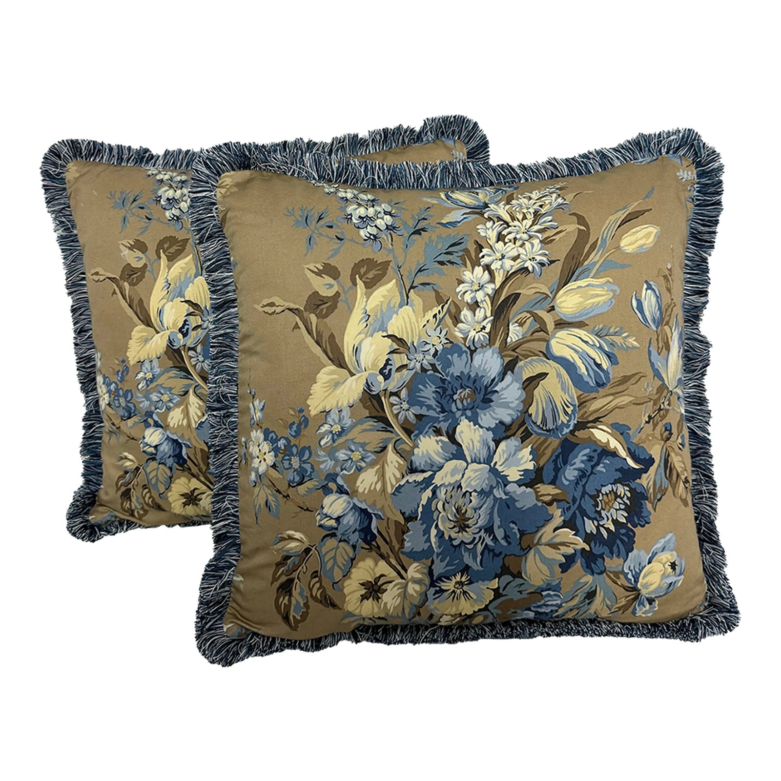 Waverly Grand Entrance Floral Blue and Brown Pillows Pair Chairish