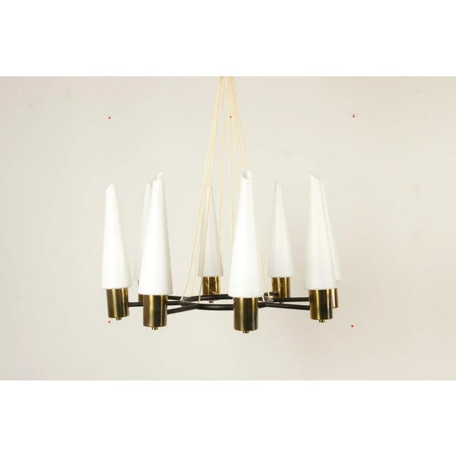 Mid-Century Modern Brass Pendant Lamp with Opal Glass Shades, 1960s For Sale - Image 4 of 18