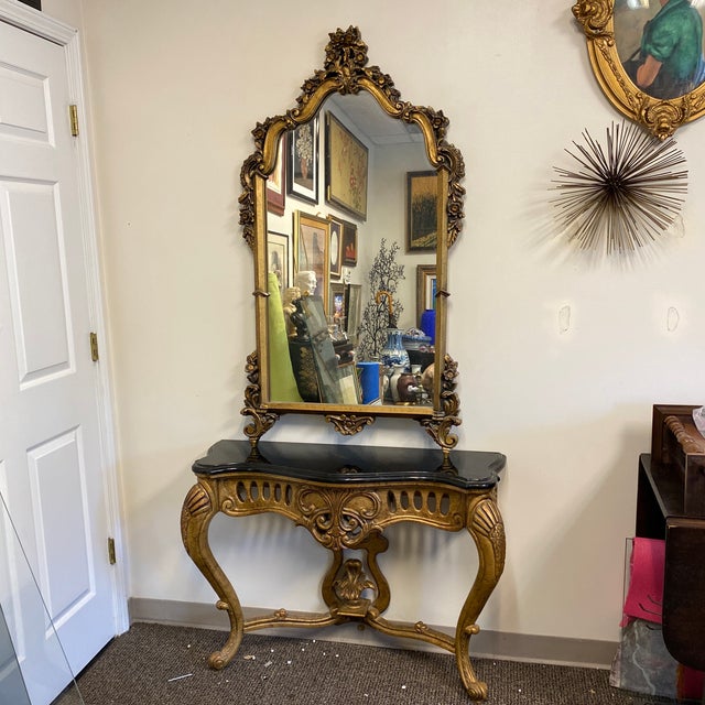 Rococo Style Mirror and Marble Gilded Console Table Set ...