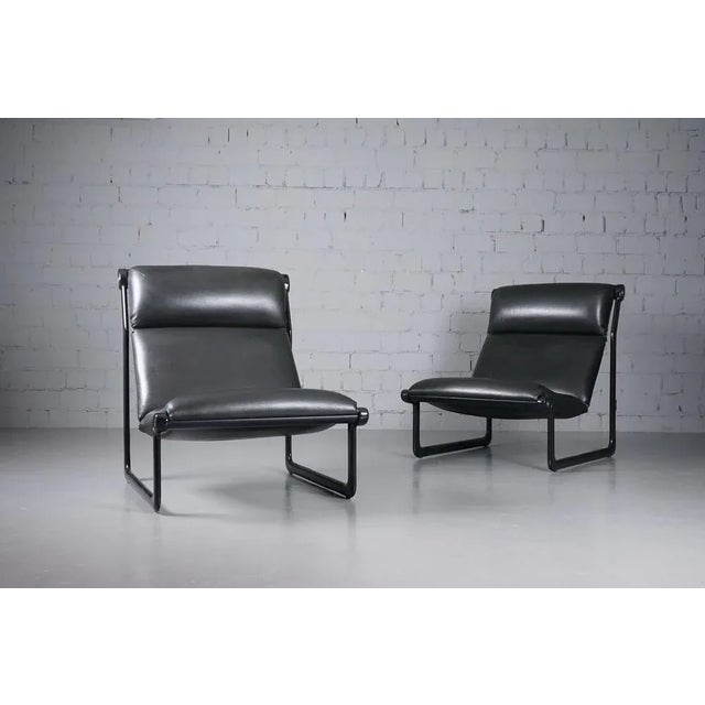 Mid-Century Modern Set of Large Model 2001 Lounge Chairs in Black Leather by Bruce Hannah and Andrew Ivar Morrison for Knoll International, 1970s For Sale - Image 3 of 12