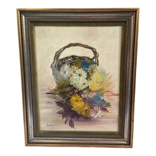 Vintage Still Life Floral Painting in Frame For Sale