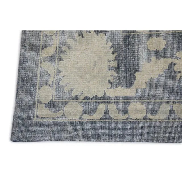 Textile Turkish Oushak Rug Handwoven Wool Blue Floral Design Rug 12'3" X 15' For Sale - Image 7 of 8