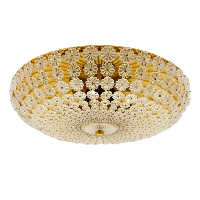 Large Crystal Flower Flush Mount, Austria, 1960s For Sale