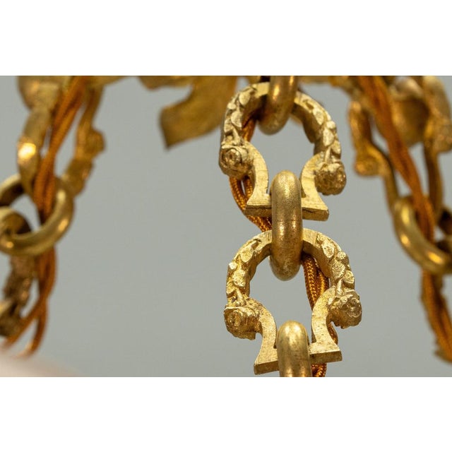 French Art Nouveau Chandelier with Alabaster Bowl & Pink Glass Shades, 1920 For Sale - Image 17 of 18