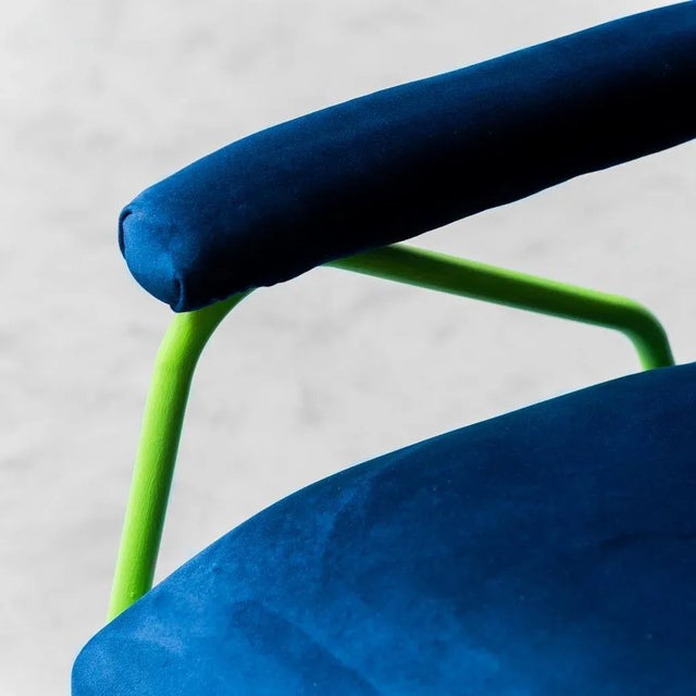 Green Vintage Lounge Chair in Metal and Blue Velvet, 1960s For Sale - Image 8 of 10