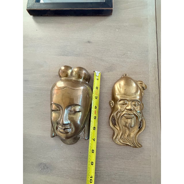 Metal Brass Asian Masks - A Pair For Sale - Image 7 of 10
