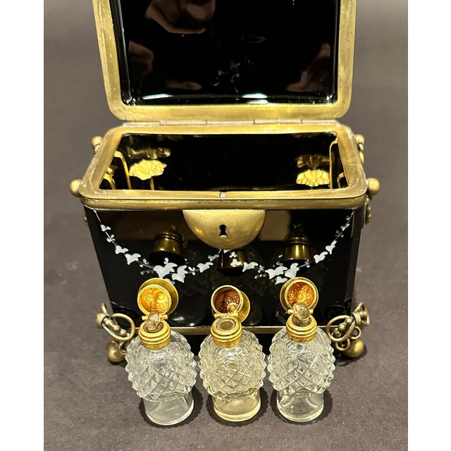 Late 19th Century Late 19th Century Mary Gregory Painted Black Glass Perfume Box For Sale - Image 5 of 7