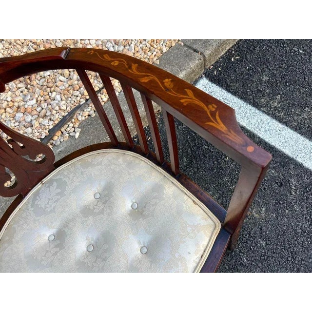 19th Century Edwardian Style Mahogany Marquetry Inlaid Armchair For Sale - Image 4 of 11