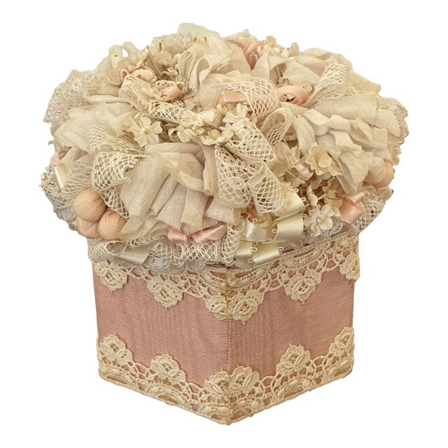 Handmade Antique Lace Trinket Box Textile Art For Sale