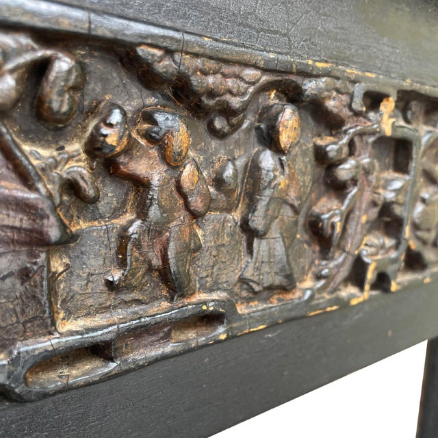 Antique Turn of the Century Chinoiserie Side Table With Hand-Carved and Painted Scenes For Sale - Image 10 of 10