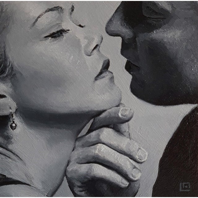 The Kiss #5 by Linda Delahaye | Oil on Panel Close-up of a couple about to kiss For Sale