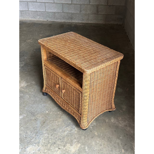Ficks Reed 1980s Coastal Style Wicker Cabinet on Casters For Sale - Image 4 of 9