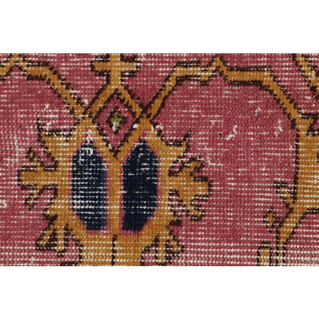Textile Vintage Mid-Century Pink and Gold Geometric Wool Rug, Black and Green Accents For Sale - Image 7 of 8
