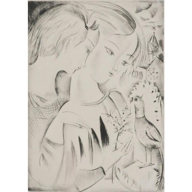 Mily possoz (1888-1968) young women with a parakeet original etching signed in pencil on bfk rives vellum 51 x 38 cm...
