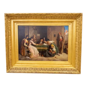 1880's English Genre Oil Painting "Spanish Letter Writer" by John Bagnold Burgess