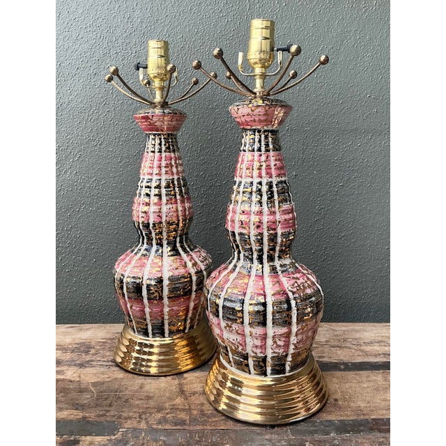 Vintage MCM Glazed Ceramic Lamps - A Pair For Sale - Image 4 of 12