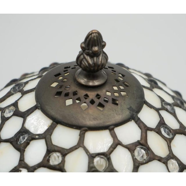 Vintage Table Lamp with White Stained Glass Shade in the style of Tiffany For Sale - Image 5 of 6