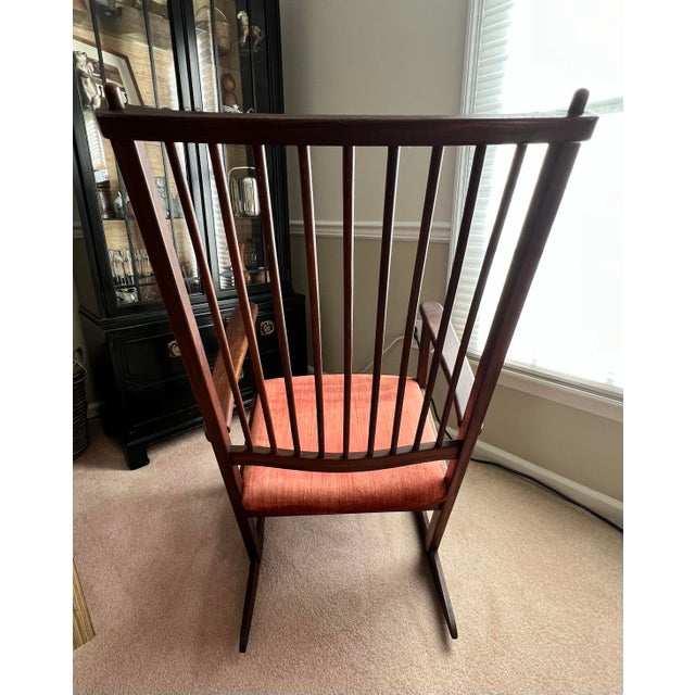 Vintage mid century Scandinavian modern rocking chair Attributed to YNGVE EKSTROM for Swedese. Modern spindle-back teak...