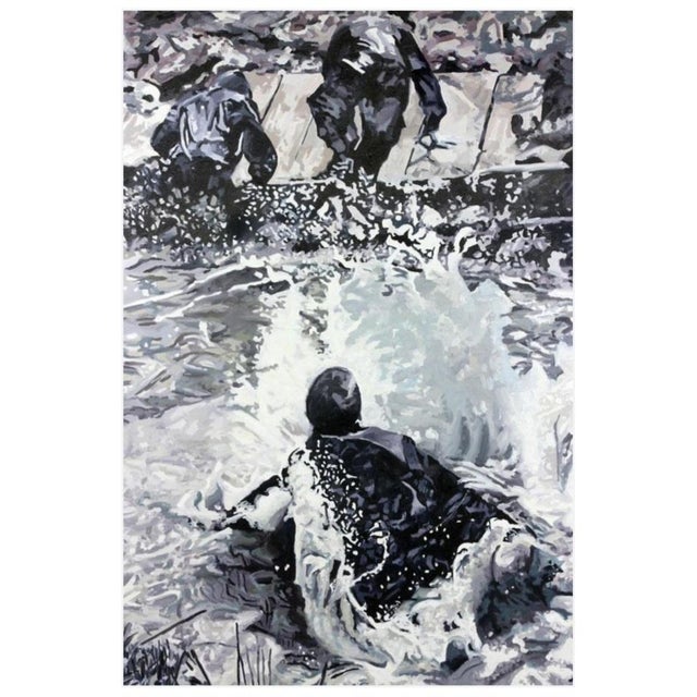 Black Gina Fiedel, "A Cold Sky " 1986 84" X 66" Oil Painting on Canvas For Sale - Image 8 of 14