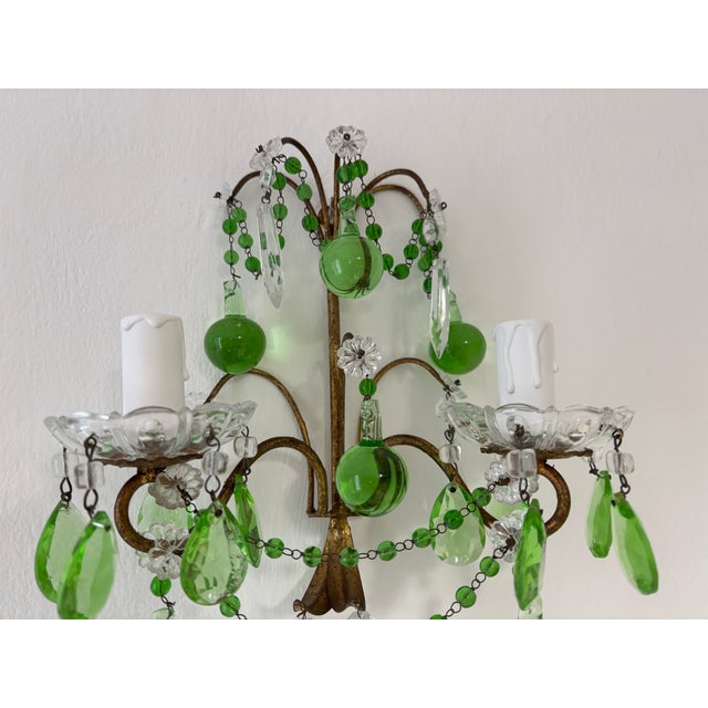 Italian Green Murano Glass Drops, Prisms & Swags Sconces C 1930 For Sale - Image 11 of 11