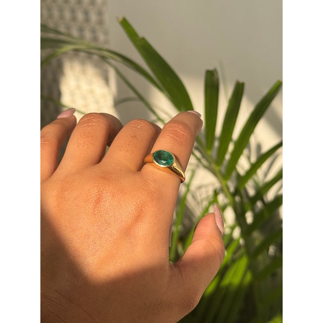 Not Yet Made - Made To Order 18k Gold Chunky 1.91Carat Natural Emerald Bezel Signet Ring Size 6.5 For Sale - Image 5 of 16