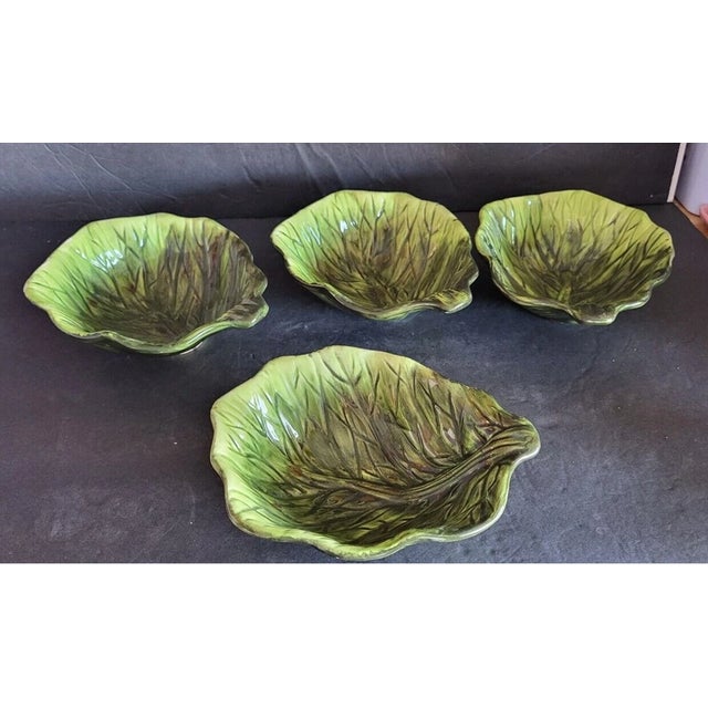 Mid-Century Modern Vintage Garden Salad Ambiance Collections Cabbage Majolica Leaf Bowls - Set of 4 For Sale - Image 3 of 5