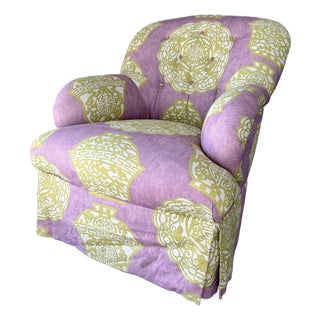 Chinoiserie / Hollywood Regency Fully Upholstered Lounge Chair by Laura Richard. Circa 1990s For Sale