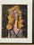 C 1940-60 oil painting by French portrait artist Maxine Estachy. Presented in a vintage gold gilt and ebony frame with mat...