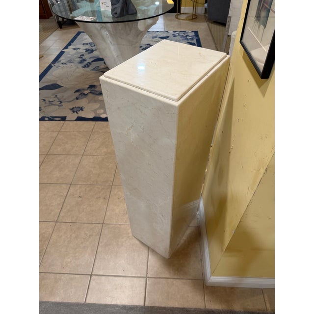 Vintage Minimalist Solid Cream Marble Plinth Pedestal Column For Sale - Image 11 of 11