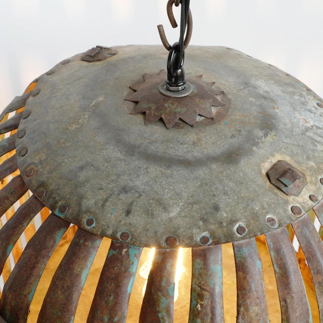 Vintage Industrial Farmhouse Iron Cage Pendant Light For Sale - Image 4 of 7
