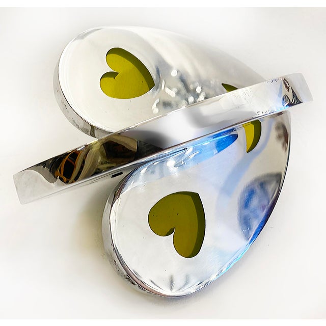 Plastic Polished Aluminum, Resin Interlocking Hearts Sculpture by Michael Gitter For Sale - Image 7 of 8