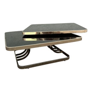 Art Deco Gold and Black Glass Swivel Top Two Tier Coffee Table For Sale
