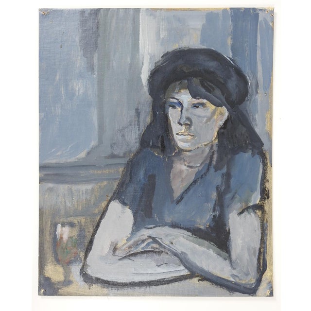 Mid 20th Century Woman in Gray Painting For Sale - Image 9 of 9