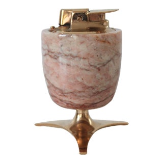 Vintage Pink Italian Marble & Brass Table Lighter For Sale