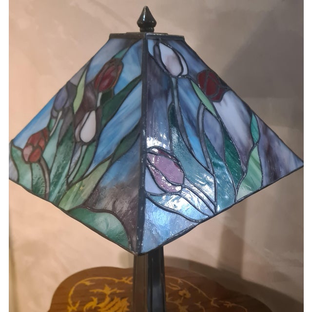 Vintage Table Lamp with Stained Glass Lampshade, 1975 For Sale - Image 9 of 12