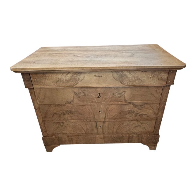 19th Century French Louis Philippe Burl Walnut Bleached Chest of Drawer / Commode For Sale