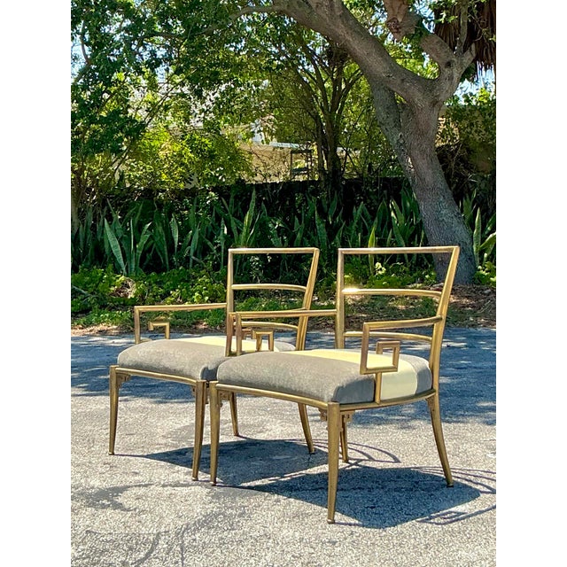 【中古】 Greek Lounge MelinaMercouri Vintage Regency Greek Key Brass Lounge Chairs After