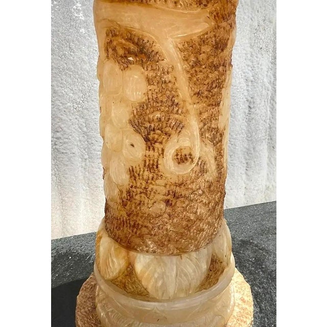 Hollywood Regency Vintage Italian Carved Alabaster Pedestals - A Pair For Sale - Image 3 of 10