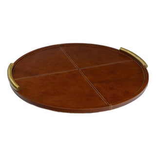 Hayes Leather Tray Round Large, Cognac For Sale