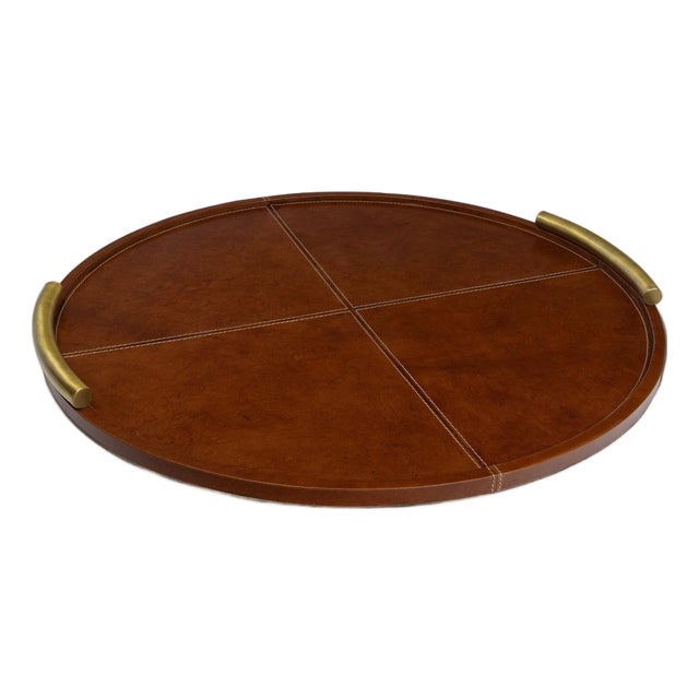 Regina Andrew Hayes Leather Tray Round Large, Cognac For Sale