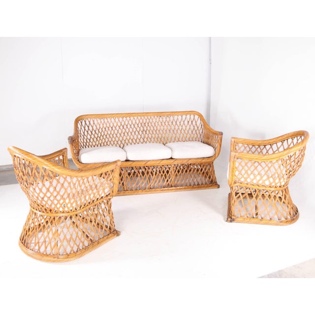 Wicker Rattan Lounge Set, 1970s, Set of 3 For Sale - Image 12 of 18
